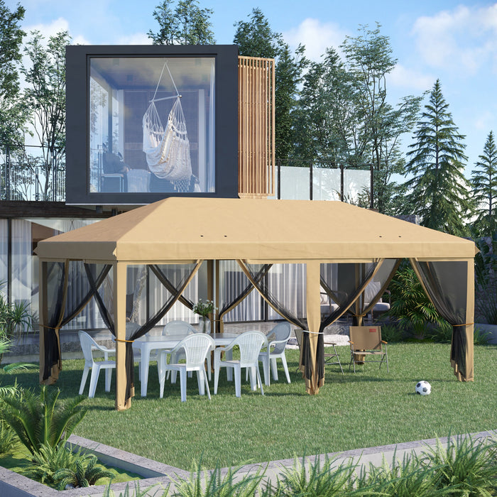 Outsunny Auvent 10'x20' Avec 6 Filets En Maille Sur Parois Laterales, Beige