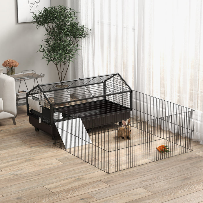 Pawhut Cage En Metal Pour Petits Animaux, Cage A Lapin Pour Cochon D'inde, Chinchilla, Herisson, Lapin Avec Roues Amovibles Et Cloture Pliable Et Amovible 47,2\" L X 66,9\" L X 24,4\" H