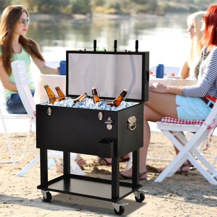 Chariot refrigere a roulettes Outsunny 68 pintes, bac a glace pour boissons (biere, etc.), argent