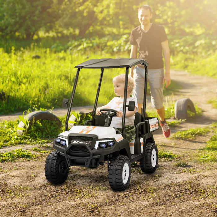 Qaba Voiture Electrique 2 Places Pour Enfants, Voiture Electrique Alimentee Par Batterie 24v Avec Telecommande, Suspension A Ressorts 4 Roues, Pare-soleil, Musique, Lumiere, Blanc