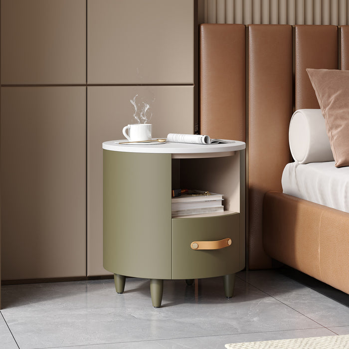 La table de nuit moderne Olivia au design incurve avec tiroir de rangement, couleur verte