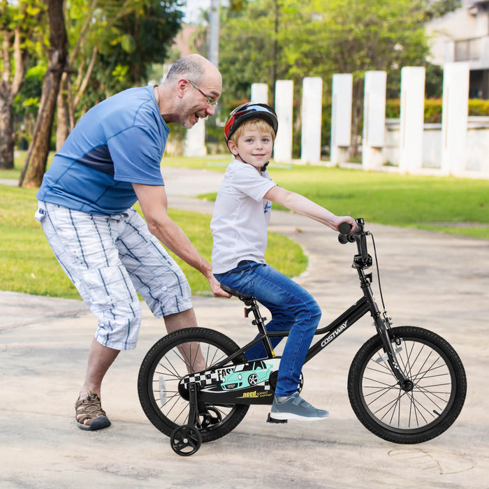 Costway 18\" Velo D'entrainement Pour Enfants Avec Roues D'entrainement Amovibles Pneumatiques Noir