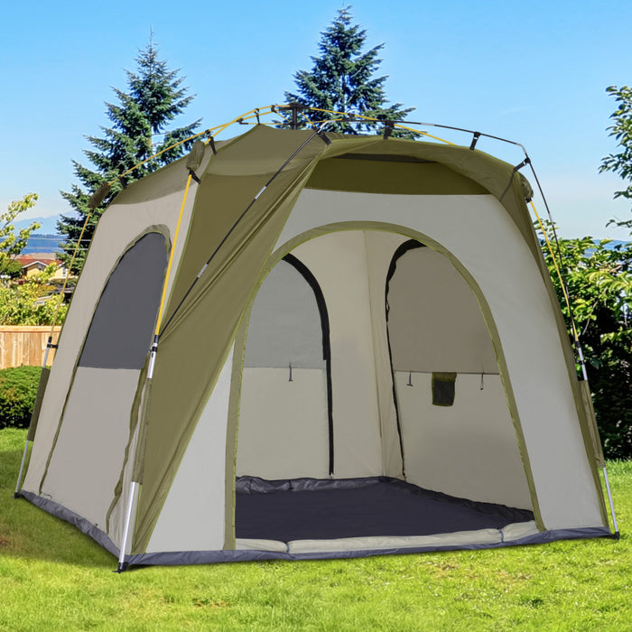 Tente De Camping Familiale 4-5 Personnes Montage Instantanee Pop-up 4 Fenetres Pare-soleil Dim. 2,4l X 2,4l X 1,95h M Fibre Verre Polyester Vert Gris