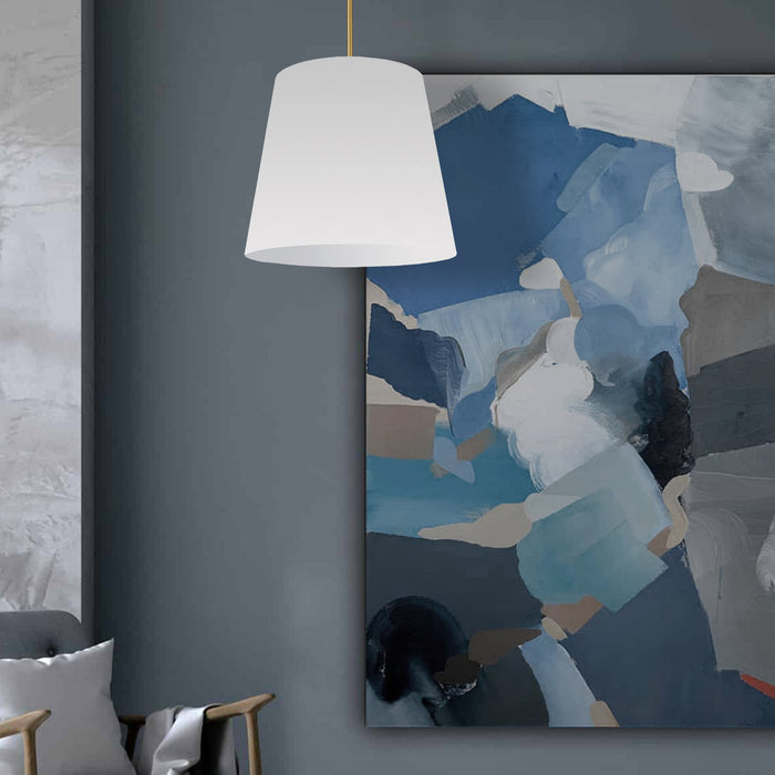 Luminaire suspendu moyen de Dainolite avec très grand abat-jour cylindrique effilé blanc et 1 ampoule
