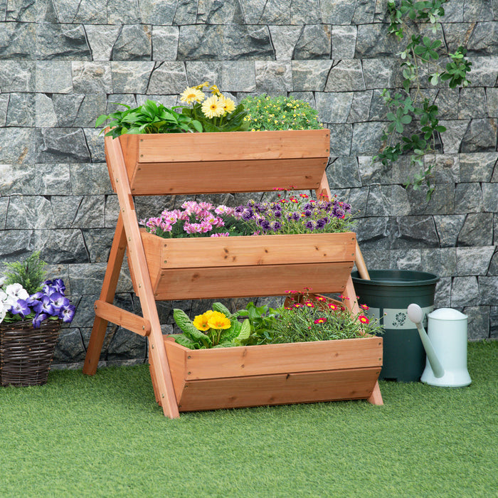 Outsunny Jardiniere Surelevee A 3 Niveaux, Jardiniere Surelevee En Bois, 26\" X 30\" X 30\", Marron