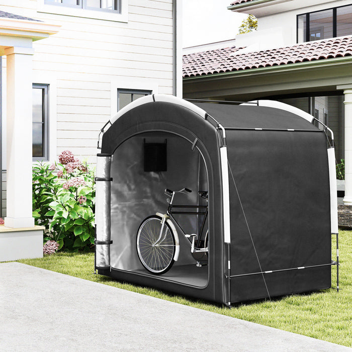 Abri de rangement Outsunny pour velos avec sac de transport pour 3-4 velos, noir