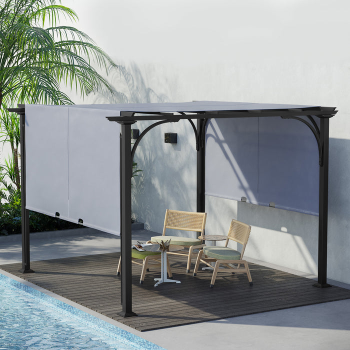 Outsunny 10' X 10' Pergola Exterieure Patio Gazebo Auvent Retractable, Gris