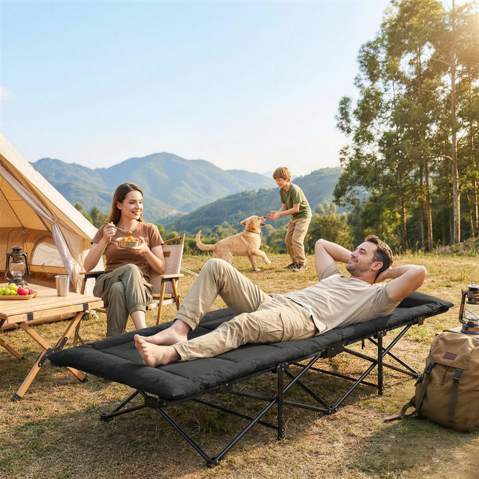 Outsunny Lit de Camping pour Adultes avec Coussin Rembourre, Noir