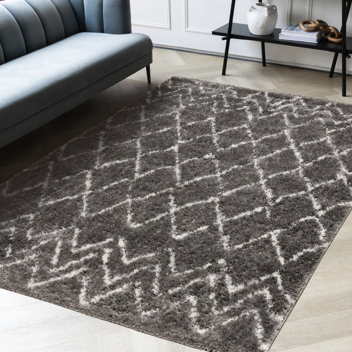 Tapis Taylor a poils longs diamants rustiques creme gris, 5'3\" x 7'7\"