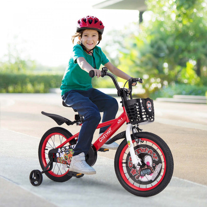 Velo Costway 16\" Pour Enfants Pour 4-7 Avec Frein A Main A Guidon Et A Selle Reglable En Hauteur Rouge