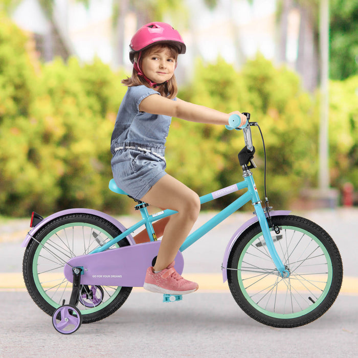 Costway 18\" Velo Pour Enfants Avec Guidon De Selle Reglable Roues D'entrainement Amovibles Frein A Main Bleu