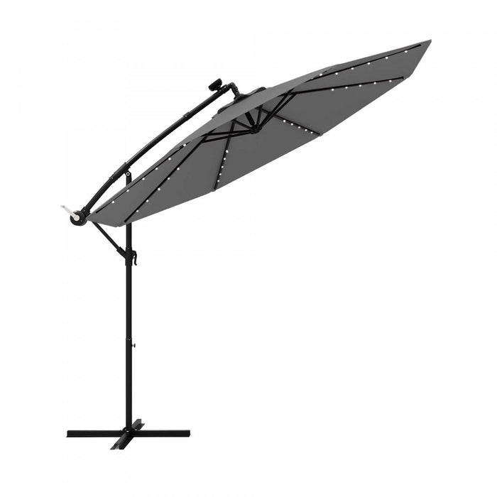 Parasol deporte solaire LED Costway 10 pieds avec 40 lumieres, manivelle et base croisee gris