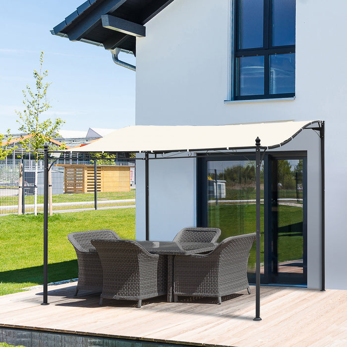Outsunny 10'x10' Gazebo En Acier Auvent Patio Exterieur Portable Abri Soleil Porte Porche Couverture Creme Blanc