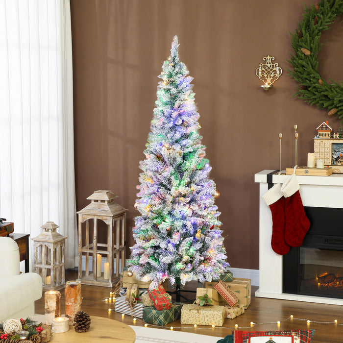 HOMCOM Sapin de Noel 6 pieds givre avec lumiere LED bicolore, forme crayon