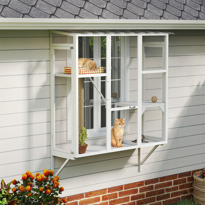 Boite a Fenetre Catio Exterieure pour 2-3 Grands Chats, Blanc