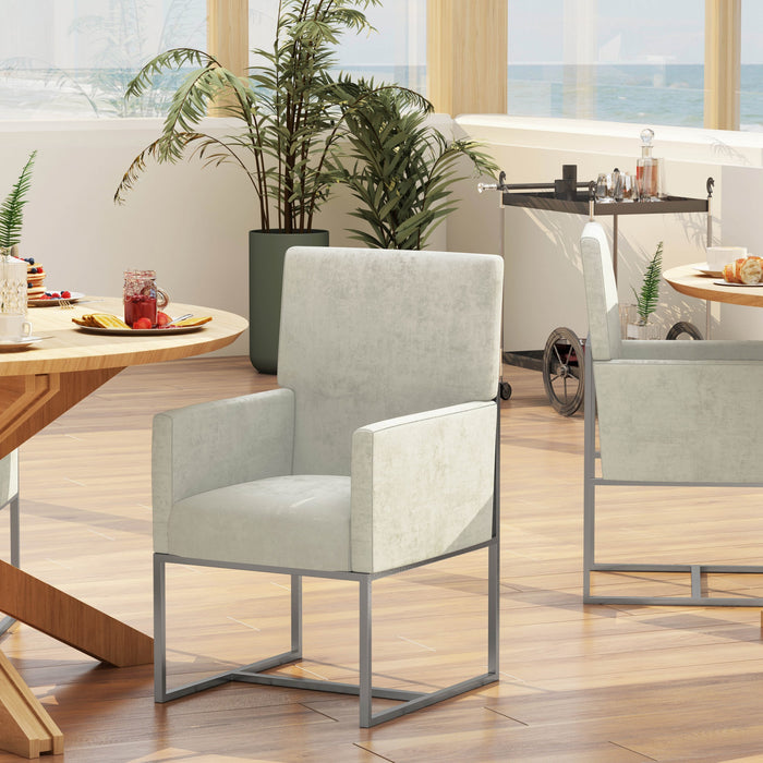 Chaise de salle a manger moderne en velours et metal Element, coloris champagne - Lot de 2