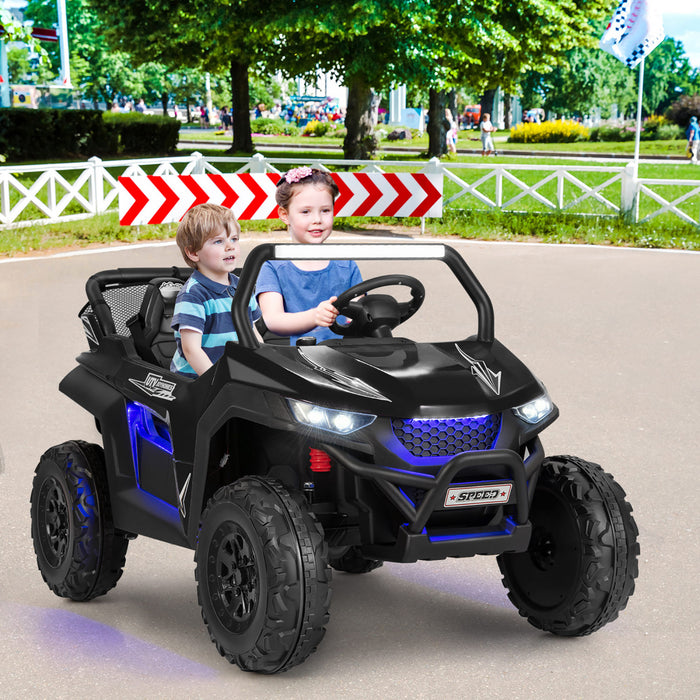 Voiture Electrique 12v Pour Enfant, 2 Modes De Conduite, Avec Telecommande Effets Sonores Lumineux, Vehicule Tout Terrain Avec 2 Sieges Pour Enfant 3-8 Ans, Charge 59kg, 118x74x71cm, Noir/rose