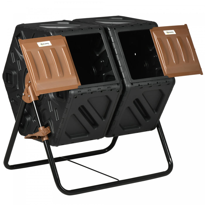Outsunny Bac A Compost A Double Chambre De 34,5 Gallons Avec Pieds En Acier