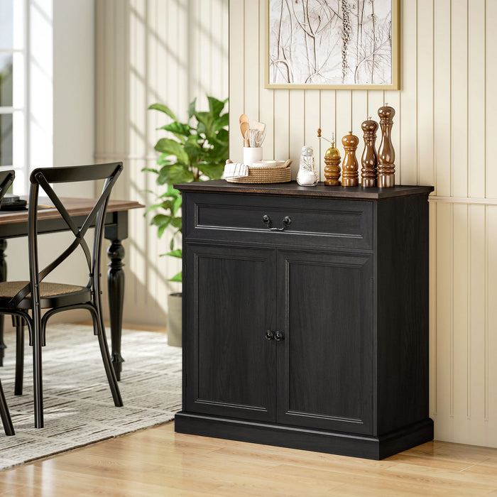 HOMCOM Buffet 32\" Style Fermier avec Plateau Epais et Tiroir, Noir