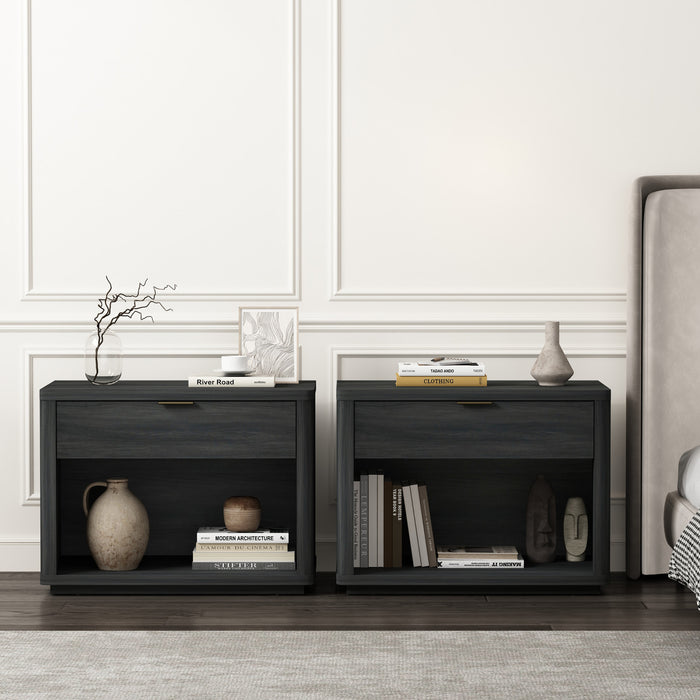 Table de nuit moderne Evelyn 32\" en gris charbon (1 tiroir) - Lot de 2