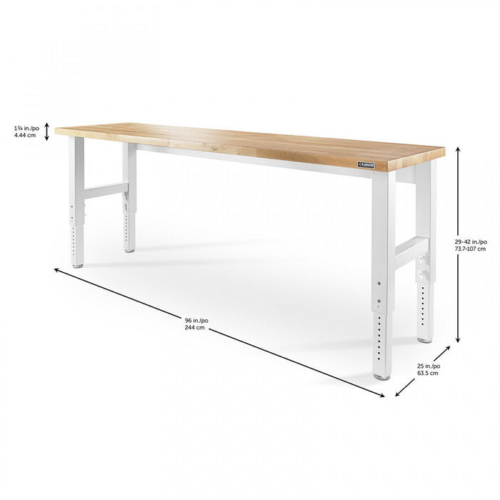 Établi de 8 pi à hauteur réglable en bois franc de Gladiator - blanc martelé