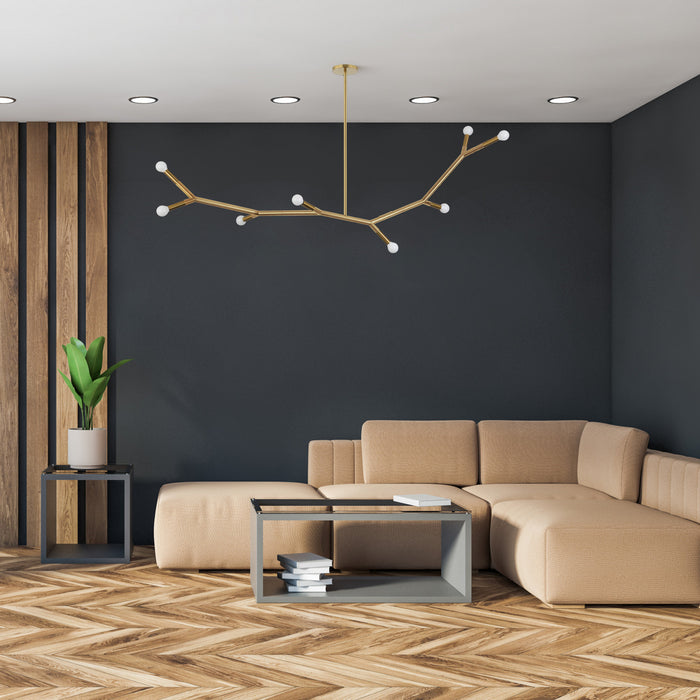 Luminaire suspendu horizontal Morgan de Dainolite avec fini laiton vieilli et 8 ampoules