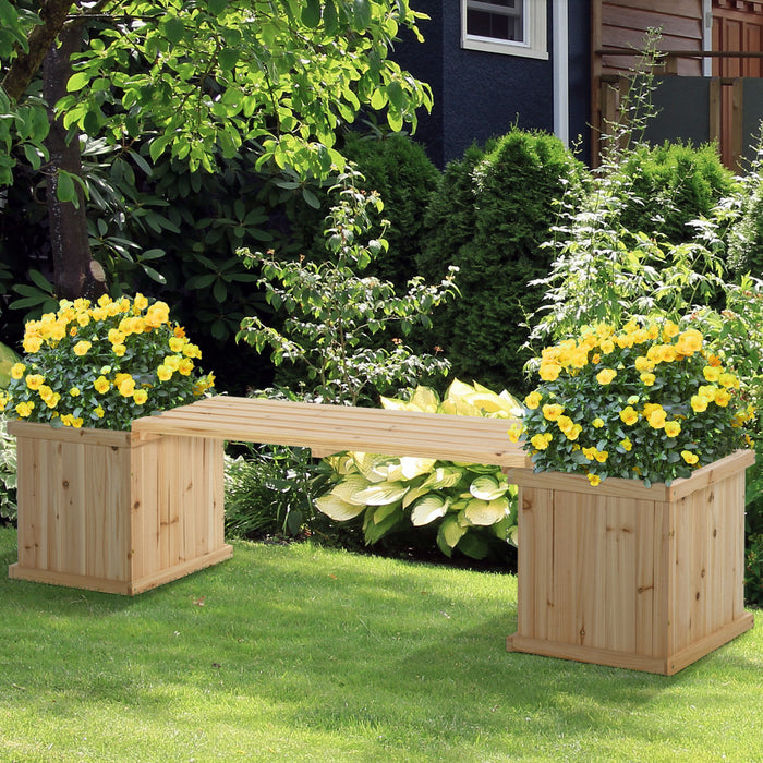Outsunny Banc De Jardin Jardiniere Double 2 En 1 - Inserts D\u0092irrigation + Feutre Drainage Inclus - Bois Sapin Pre-huile