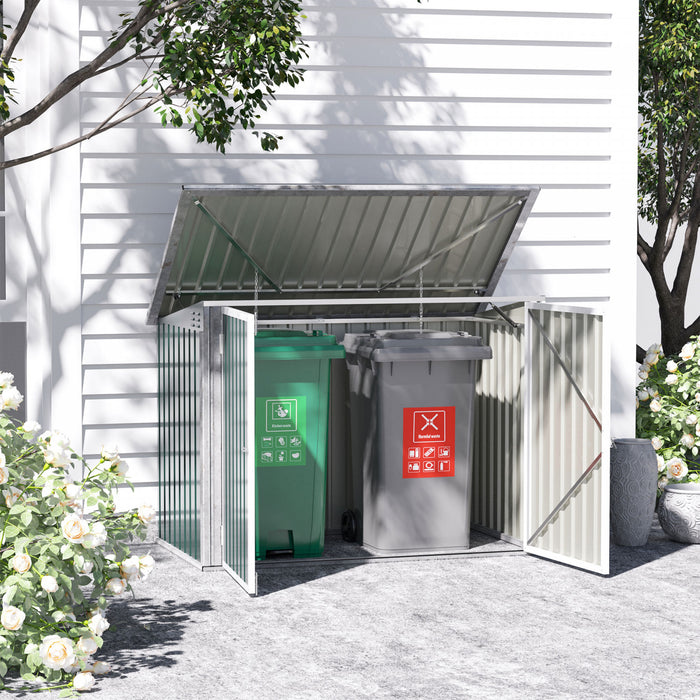 Outsunny Abri Poubelle Armoire De Rangement Exterieure En Acier A Roulettes Avec Double Porte Et Couvercle Pour 2 Poubelles