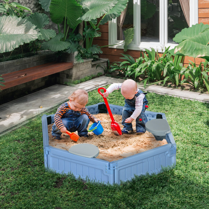 Bac A Sable Pour Enfants Avec Couvercle Bac A Sable Pour Enfants Design Diy Station De Jeu Pour L'exterieur Cour Arriere Comprend 3 Sieges, Doublure De Fond, Pour 3-12 Ans, Bleu Clair