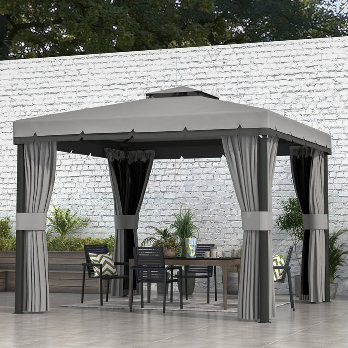 Outsunny Tonnelle De Patio 10' X 10' Avec Parois Laterales, Gris Clair