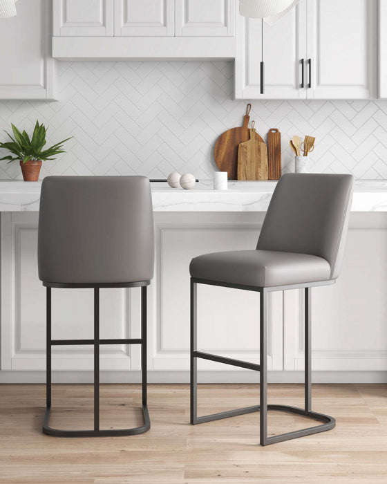 Tabouret de bar moderne en metal et tissu Serena, taupe - Lot de 2