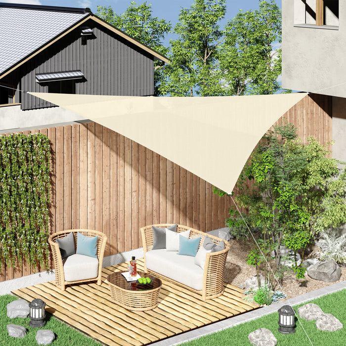 Outsunny Triangle 10'x10'x10' Voile D'ombrage Pour Terrasse, Blanc Creme