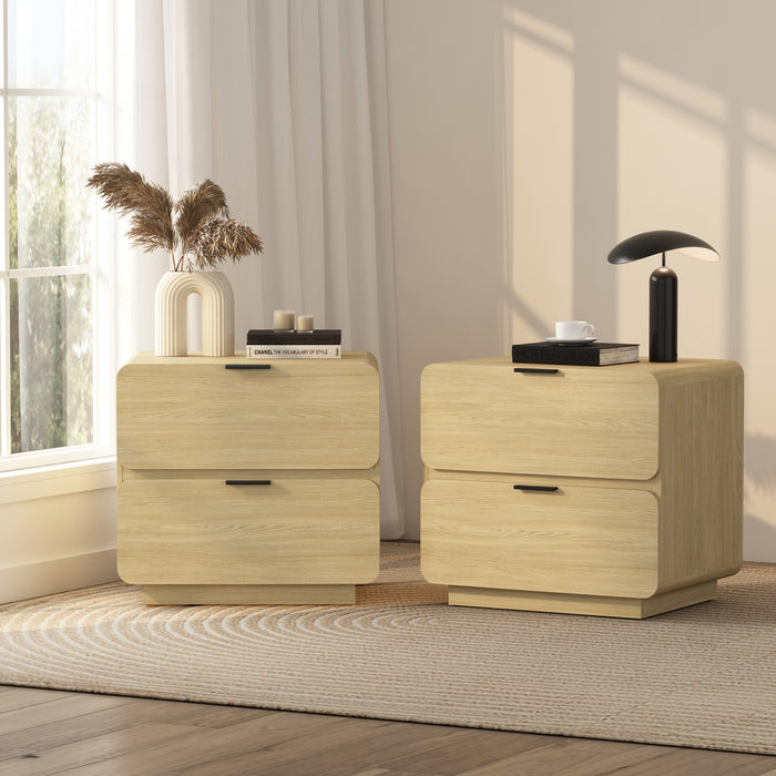 Table de nuit contemporaine moderne Chrystie 66 cm en naturel (2 tiroirs) - Lot de 2
