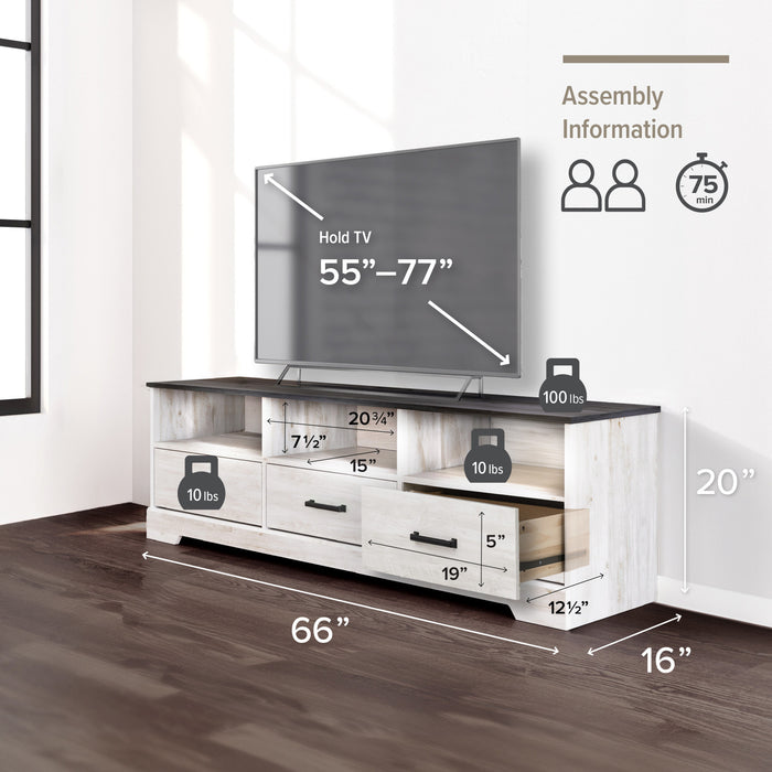 Meuble pour téléviseur Rustic Ridge de Prepac de 66 po - blanc délavé