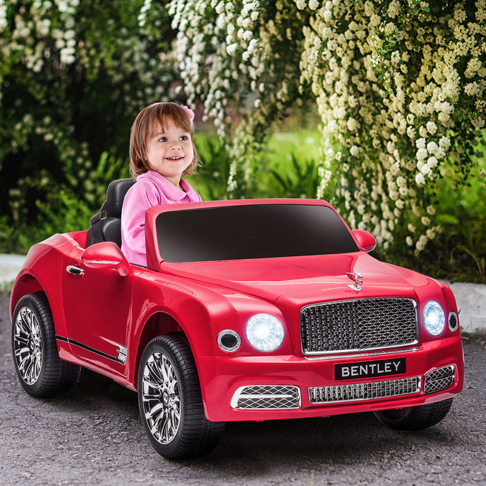 Aosom 12v Bentley Mulsanne Licence Voiture Electrique Avec Controle Parentale, Voiture Alimentee Par Batterie Avec Des Lumieres Led, Mp3, Klaxon, Musique, 2 Moteurs, Pour Les 37-72 Mois, Rouge
