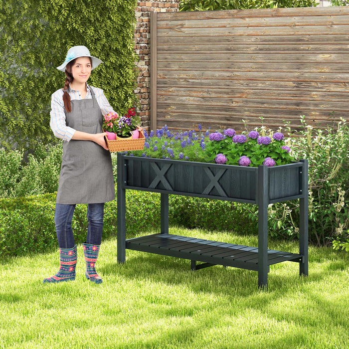 Costway Hips Souleve Lit De Jardin Poly Bois Eleve Planter Boite Avec Les Jambes, Etagere De Stockage Noir