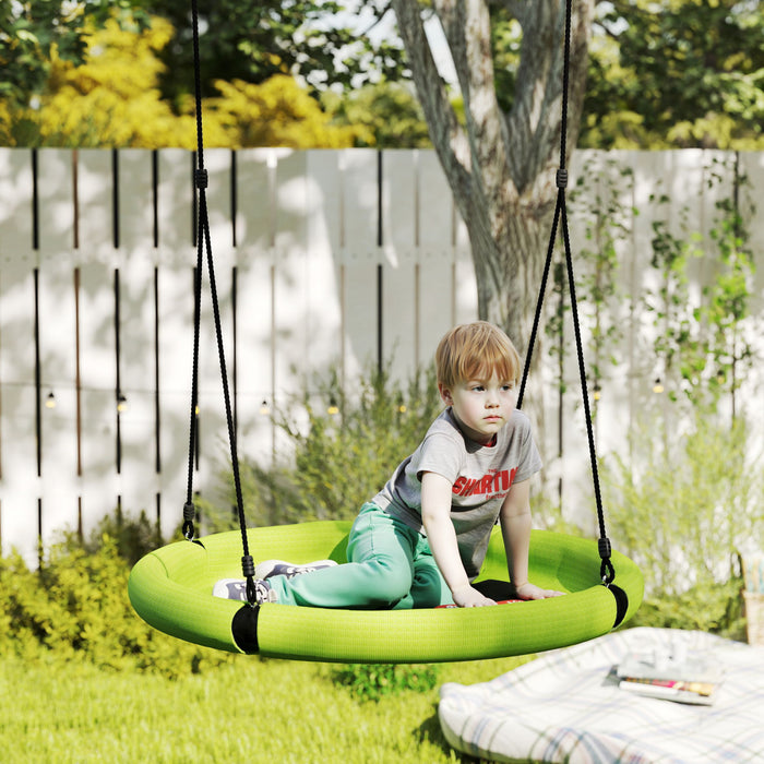 Balancoire en forme de soucoupe Qaba pour enfants, siege de 98 cm de diametre avec cordes reglables, pour exterieur, aire de jeux, jardin, vert