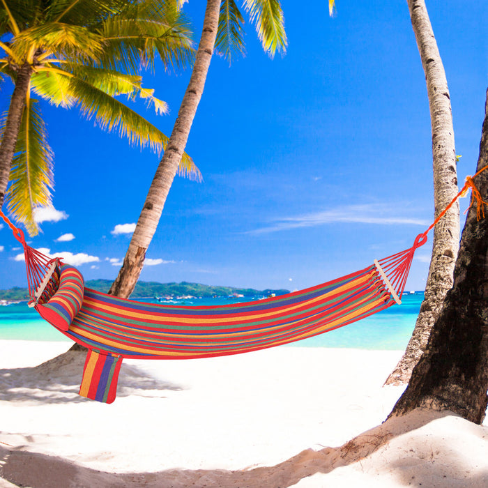 Outsunny Hamac en Coton, Chaise Suspendue Portable avec Appui-tete