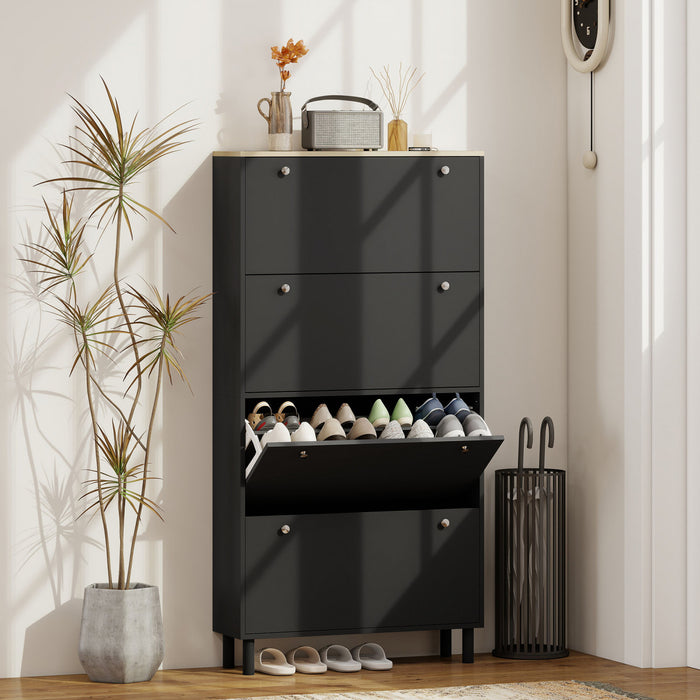 HOMCOM Armoire a Chaussures avec 4 Tiroirs, Meuble de Rangement, Noir