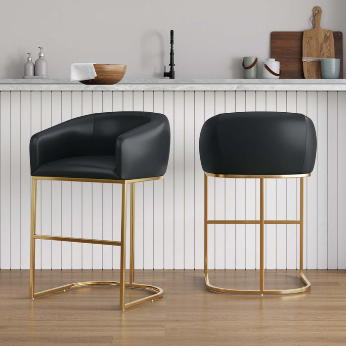 Tabouret de comptoir rembourre en metal noir style mid-century modern Louvre - Lot de 2