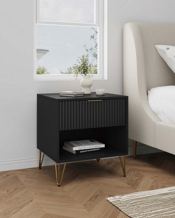 Table de nuit moderne Dumbo 20\" a cannelures noire (1 tiroir)