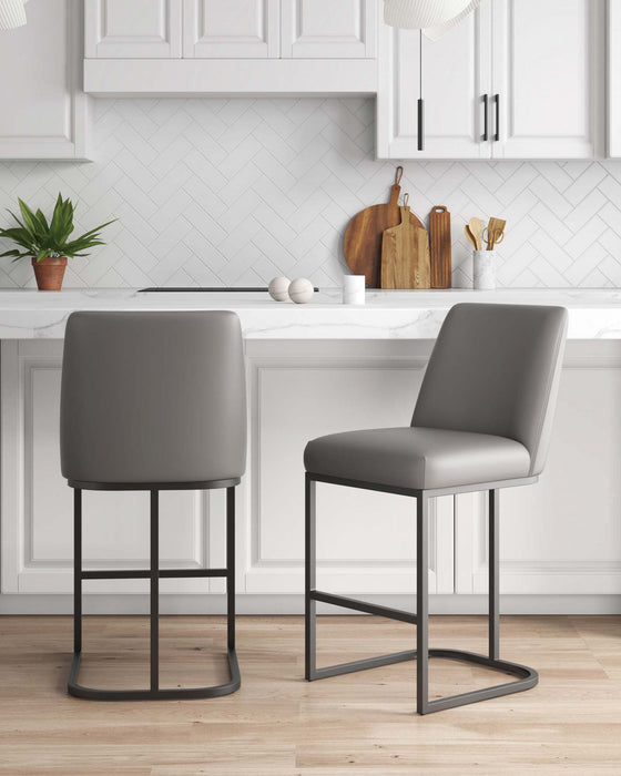 Tabouret de comptoir moderne en metal et tissu Serena, taupe - Lot de 2