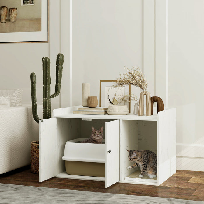 Cat Litter Box Enclosure With Scratching Mat