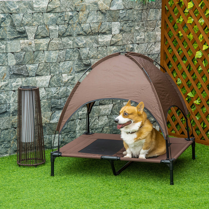 Pawhut Lit De Refroidissement Sureleve Portable Pour Chien Avec Auvent Pour Chiens De Taille Moyenne, Interieur Et Exterieur, 36.25 \"x30\" X35.5\", Cafe