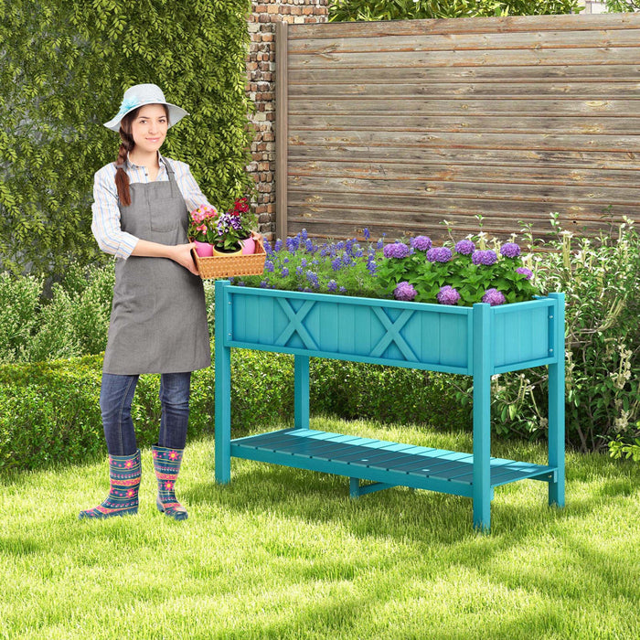 Costway Hips Souleve Lit De Jardin Poly Bois Eleve Planter Boite Avec Les Jambes, Etagere De Stockage Bleu