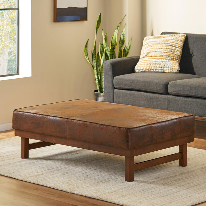 Grande Table Basse Ottoman Harrison en Similicuir avec Fonction de Rangement - Marron
