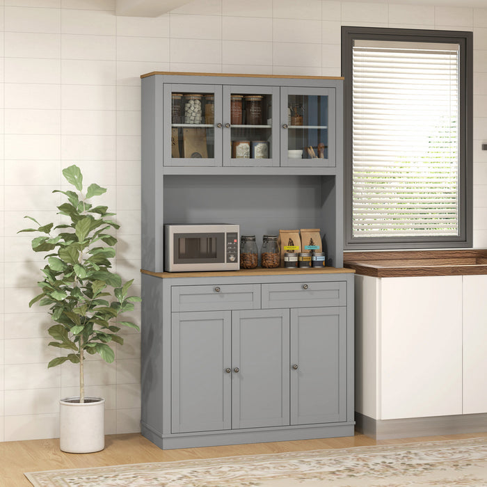 HOMCOM Armoire de Cuisine 71\", Buffet avec Espace Micro-ondes, Gris