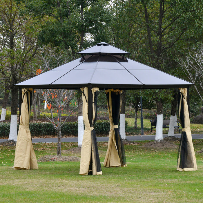 Outsunny Gazebo Exterieur A 2 Niveaux De 10' X 10' En Polycarbonate, Beige