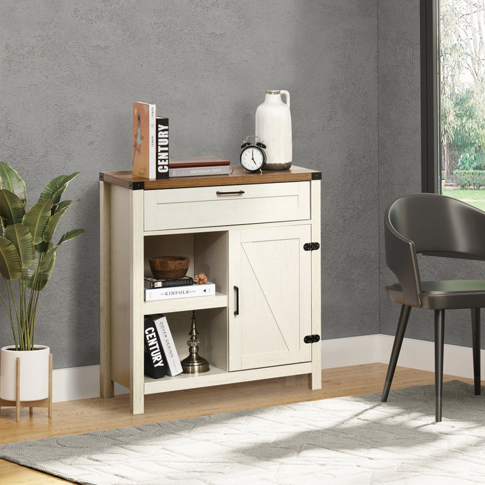 HOMCOM Buffet de ferme rustique avec porte de grange, blanc vieilli