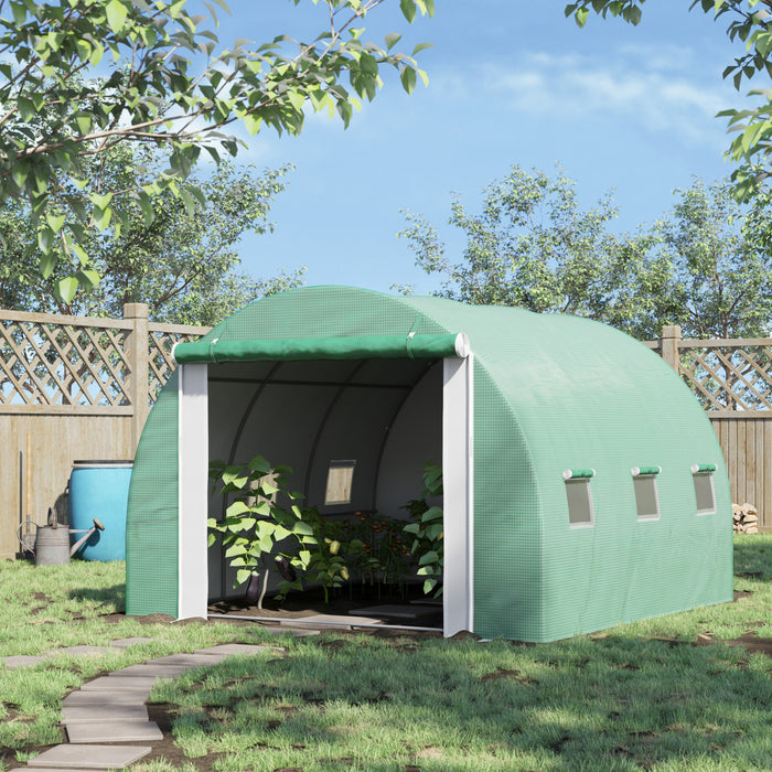 Outsunny 118\"x 118\"x 78,75\" Grande Serre En Polytunnel A Double Couverture Exterieure Avec Portes Et Fenetres A Fermeture Eclair Enroulable Pour Faire Pousser Des Plantes, Des Herbes Ou Des Fleurs